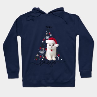 Cat Meaw in Santa hat with christmas tree happy holidays ,Brafdesign Hoodie